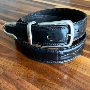 Sostanza Black Croc Embossed Genuine Leather Belt Silver Buckle Size S/M